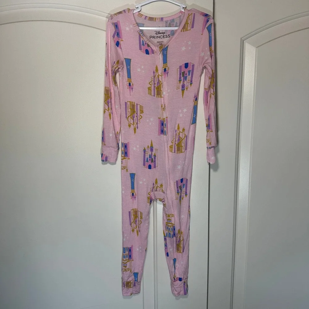 Disney Princess Pajamas‎ 3T Pink Castle Print Zipper One Piece Sleeper Bamboo